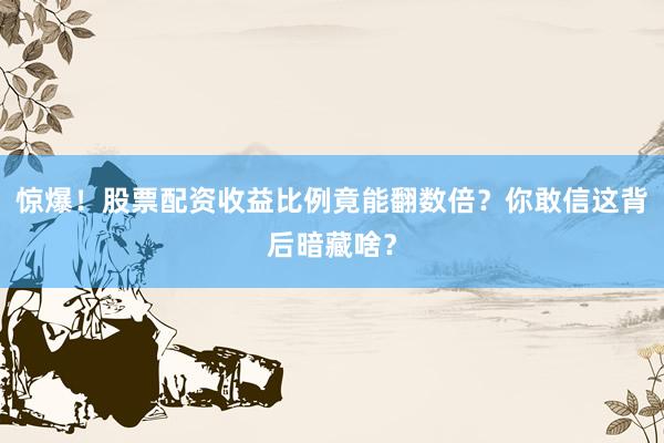 惊爆！股票配资收益比例竟能翻数倍？你敢信这背后暗藏啥？