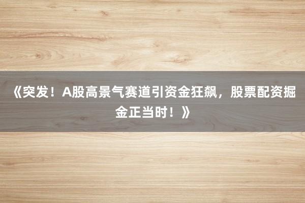 《突发！A股高景气赛道引资金狂飙，股票配资掘金正当时！》