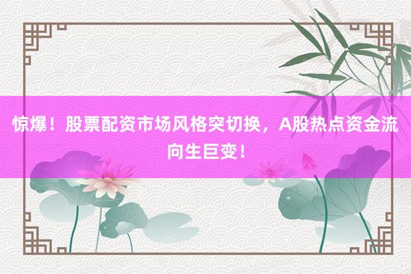 惊爆！股票配资市场风格突切换，A股热点资金流向生巨变！