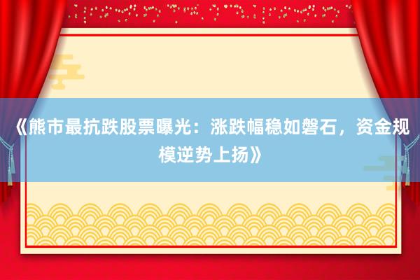 《熊市最抗跌股票曝光：涨跌幅稳如磐石，资金规模逆势上扬》